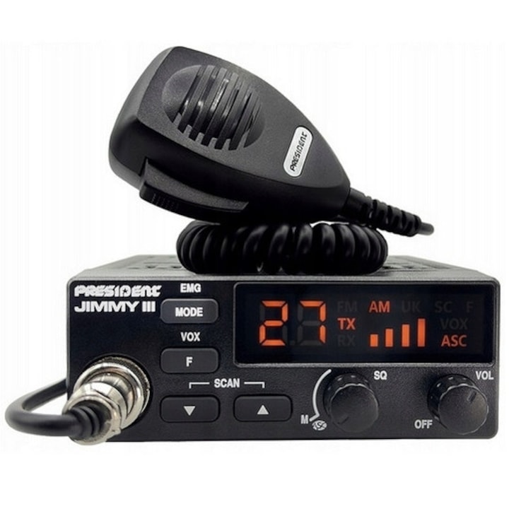 Set statie radio CB President Jimmy III, antena magnetica Florida 877, 45cm, 40 canale, 4W