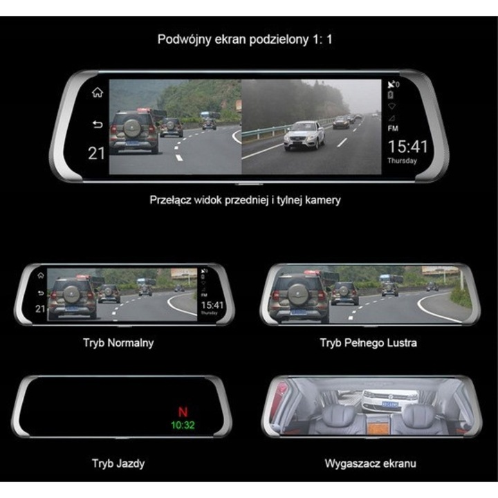 Wideorecorder auto Junsun cu 2 camere, 9,66 inch, Full HD, 170° unghi, set cu camera de marsarier