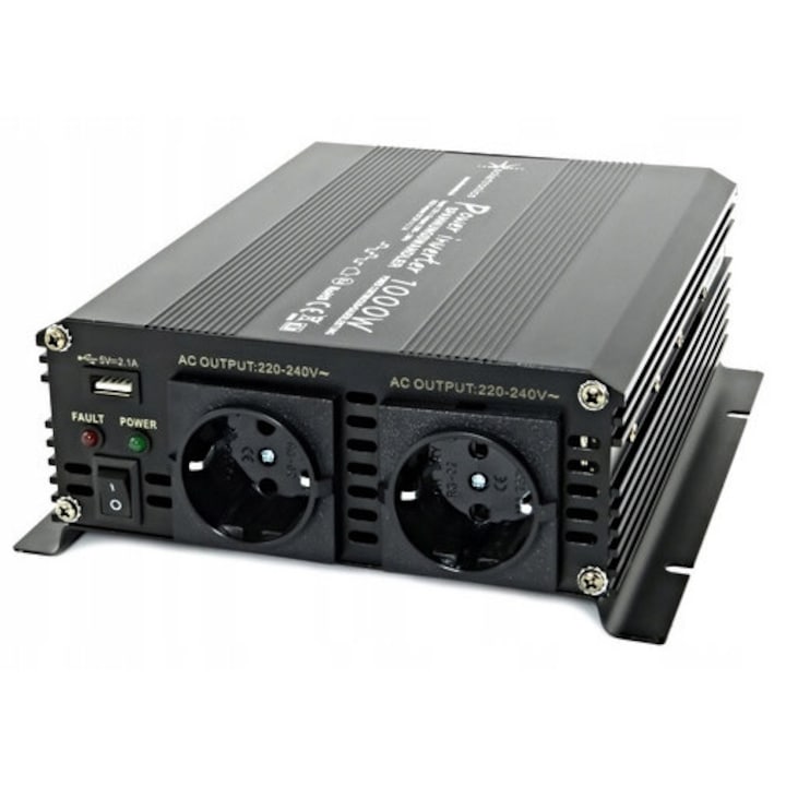 Invertor auto, 12V/230V 2000W, 1000W continuu, 2 guri, 271x208x75mm