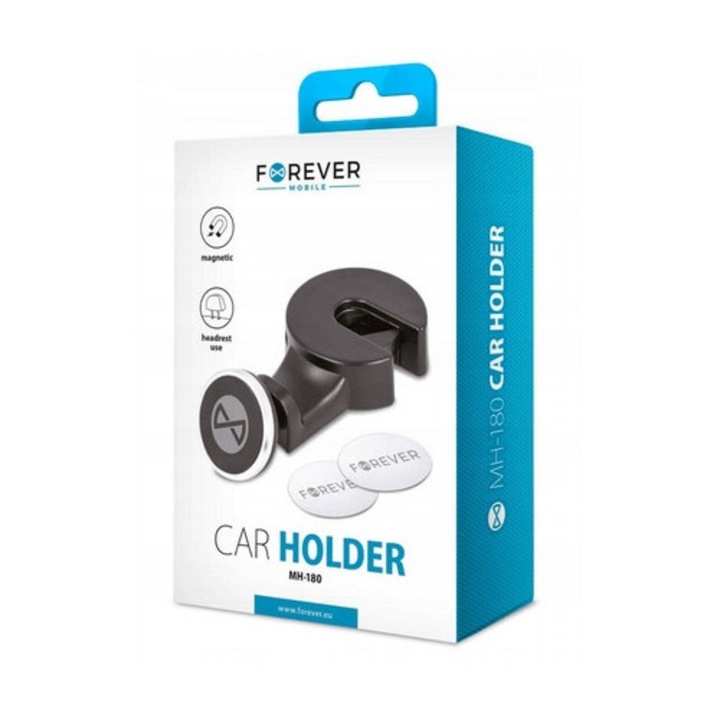 Suport auto magnetic pentru tetiera, Forever, negru, montare pe prindere, pentru pasageri