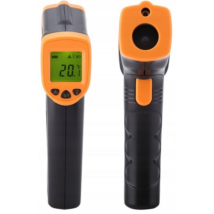 Цифров инфрачервен термометър AR360A+, -50C до 420C, осветен LCD дисплей, комплект с 2 батерии 1,5V AAA
