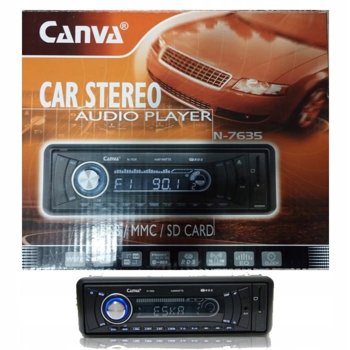 Radio auto Canva N-7635, MP3/WMA, USB, etui, 4x60W, dimensiuni standard DIN1