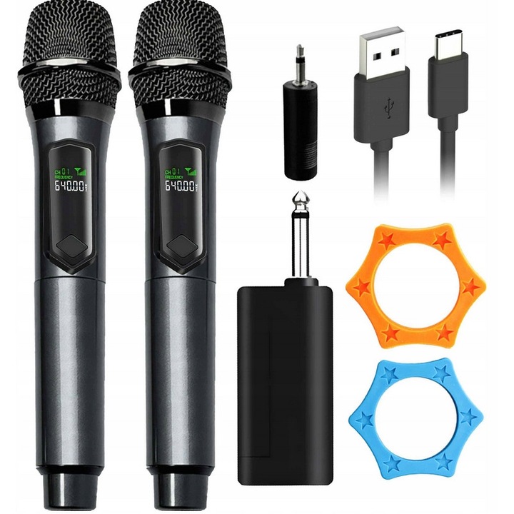 Set 2 microfoane wireless Renew Force, 2.4 GHz, 50m, 10 ore autonomie, negru