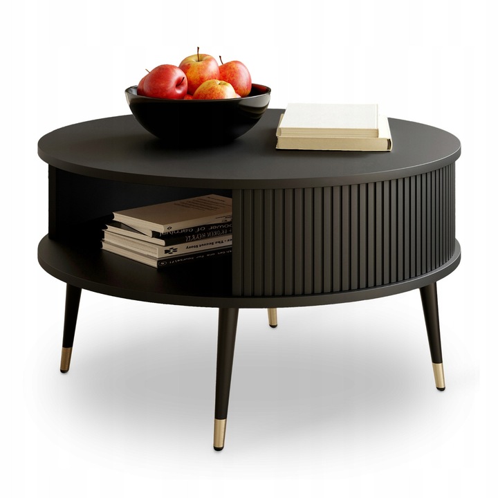 Mese set Stolik Kawowy VERLO LUX 76 cm, negru, cu picioare aurii, design modern, loft