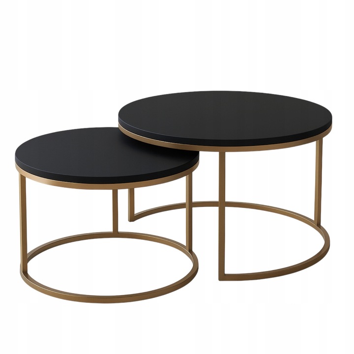 Set 2 Mese Ovale SOFT LOFT GOLD, Negru cu Auriu, 80x46cm si 60x40cm