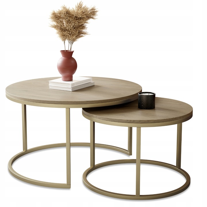 Masuta de cafea pentru living CREMONA cu picioare aurii 2in1, rotunda, moderna – GOLD