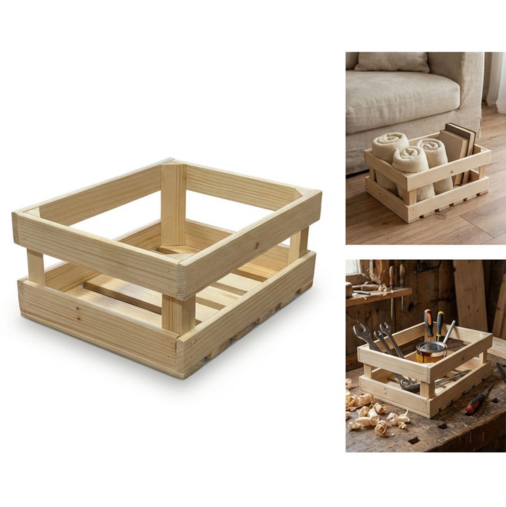 Cutie din lemn de pin, 40x30x17 cm, ecologica, naturala, pentru depozitare in casa