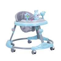 Premergator pliabil pentru bebelusi Invincio™ EasyStep, 6-36 luni, cu 3 jucarii interactive, functie muzicala, scaun ajustabil si lavabil, functie dubla cu suport picioare, design anti-rasturnare, greutate maxima suportata 20 kg, albastru
