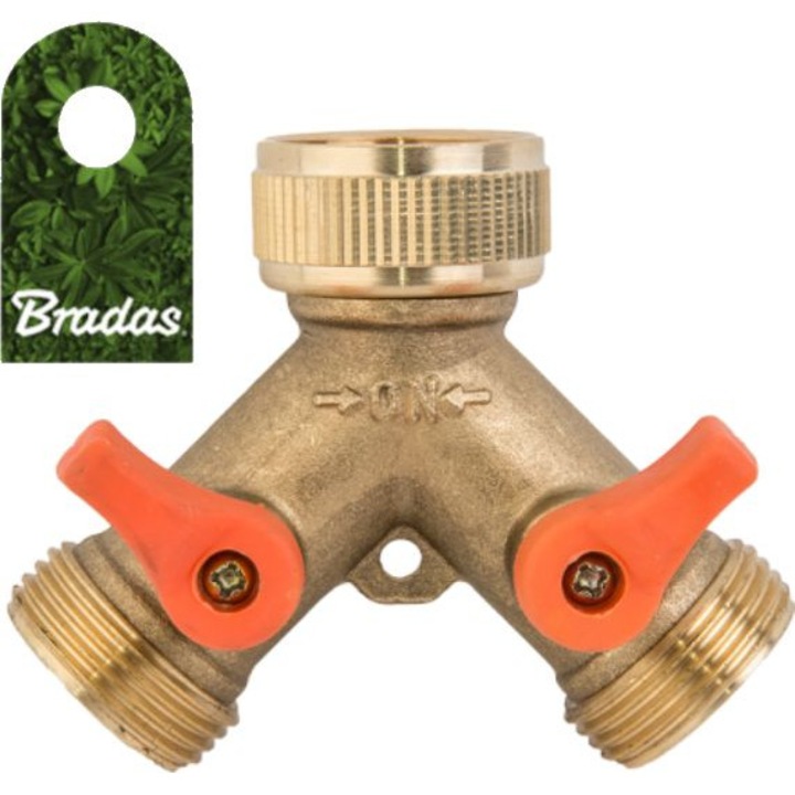 Sata 3/4" sárgaréz csap 2 kimenettel, 2 golyóscsappal