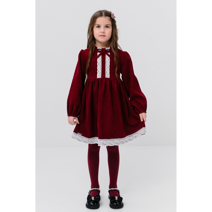 Rochie rosie din catifea pentru fete, Rosu inchis