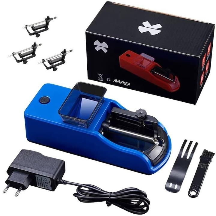 Aparat Masina de injectat tutun electrica, Electric Profesional de Facut Tigari, 3 dimensiuni tuburi metalice (8mm, 6.5mm, 5.5mm), Albastru