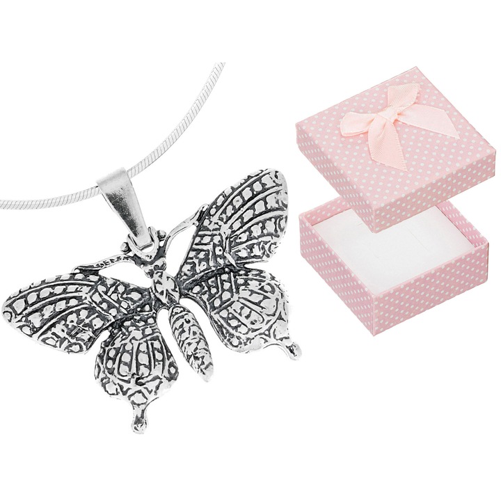 Colier lung din argint 925, model fluture, 80 cm, cu cutie de cadou, Siju