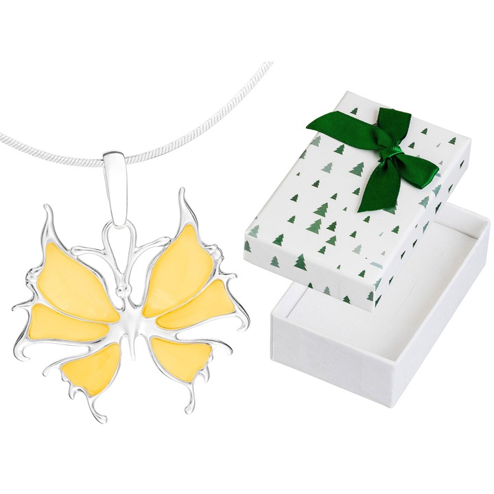 Colier Siju cu fluture, din Argint 925, Galben, 45cm, Set cu Cutie Cadou