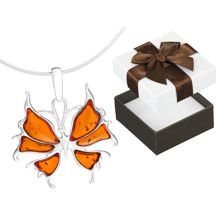 Colier lung din argint, Siju, 70cm, culoare maro, set cu cutie cadou