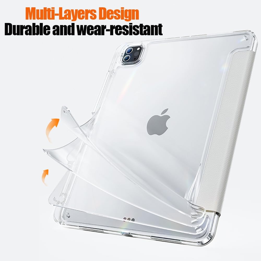 Husa pentru Apple iPad Pro 11 M5 / M4 (2025, 2024) cu suport pentru creion, suport triplu cu unghiuri multiple, activare/dezactivare automata, carcasa protectoare transparenta din acril- gri