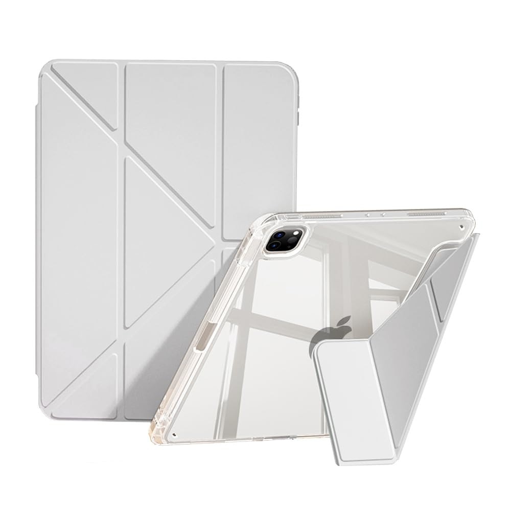 Husa pentru Apple iPad Pro 11 M5 / M4 (2025, 2024) cu suport pentru creion, suport triplu cu unghiuri multiple, activare/dezactivare automata, carcasa protectoare transparenta din acril- gri
