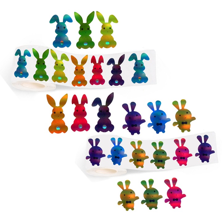 Autocolante stralucitoare cu iepuras de Paste, 2 role 1000 bucati – stickere decorative pentru zi de nastere si petreceri festive