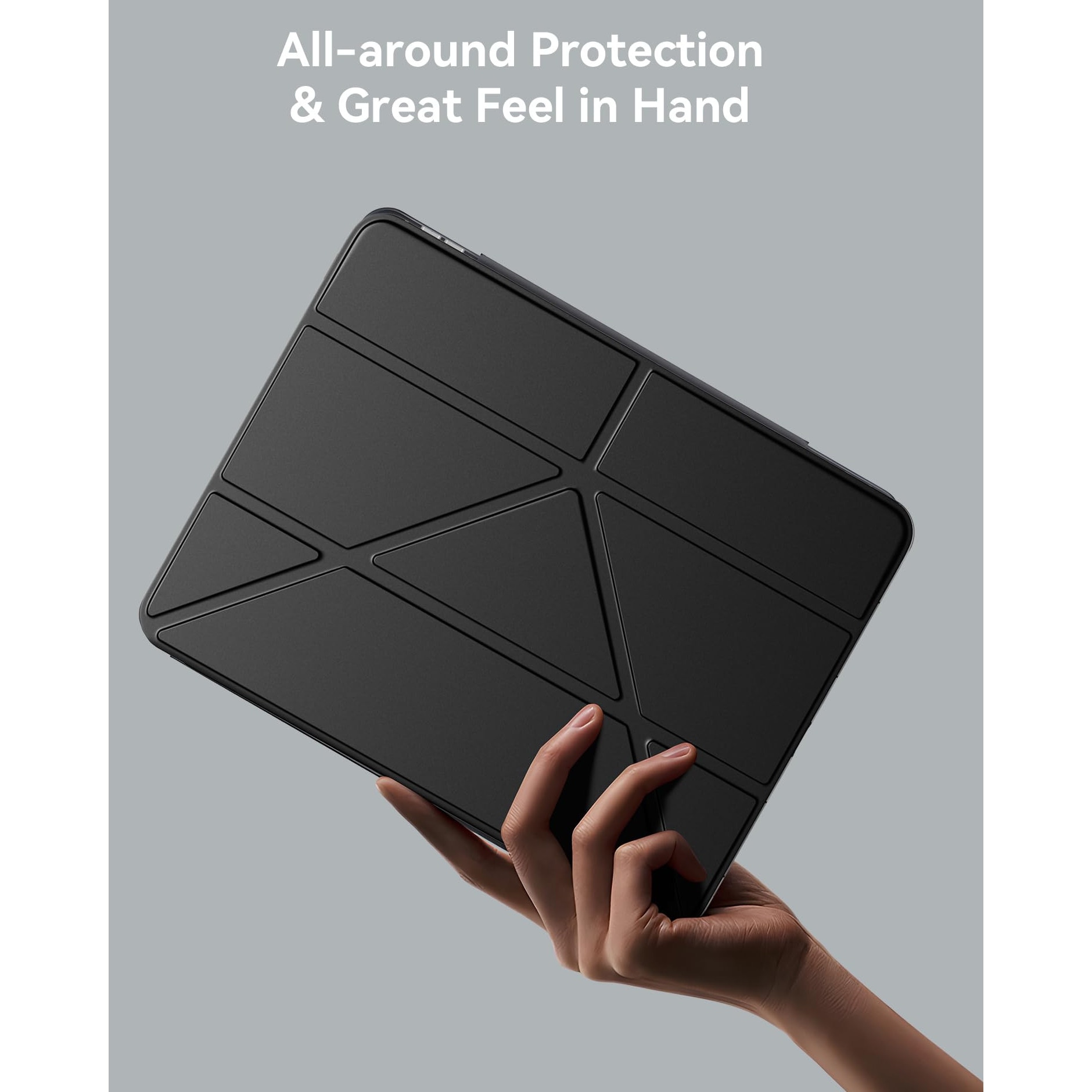 Husa pentru Apple iPad Pro 11 M5 / M4 (2025, 2024) cu suport pentru creion, suport triplu cu unghiuri multiple, activare/dezactivare automata, carcasa protectoare transparenta din acril- neagra