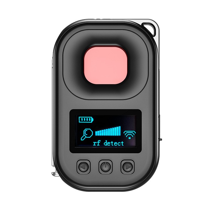 Detector de camere, detectare semnal/magnetica/infrarosu, pozitionare GPS, afisaj LED, raza de actiune de 10 metri, lanterna, anti-urmarire, anti-supraveghere, anti-ascultare