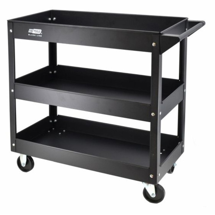 Carucior de atelier metalic Awtools, 3 niveluri, 120kg, 780x460x780mm, cu roti cu frana