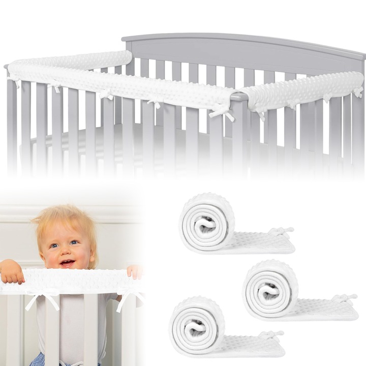 3 протектора за перила на креватчета, против сблъсък, устойчиви на надраскване, против дъвчене, меки, щадящи кожата, издръжлив пълнеж от полиестерни влакна + дишащ PP памук