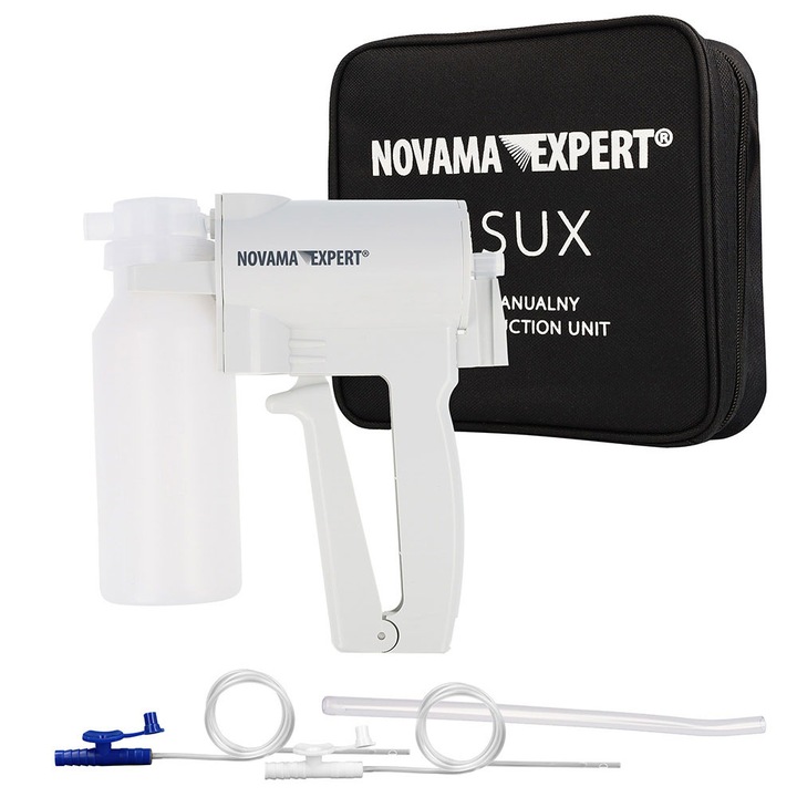 Aspirator medical manual tip pistol Novama Expert MSUX 7B-1, portabil, 3 tuburi de aspiratie diferite, 200 ml, fara alimentare, husa inclusa