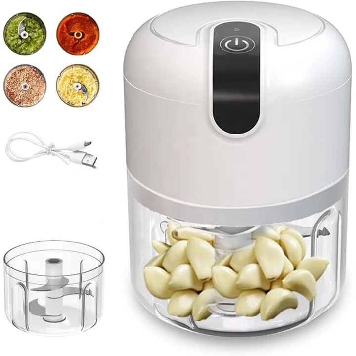 Tocator electric portabil Intelligent Electric, 280ml, cutite inox, alimentare USB, 45W