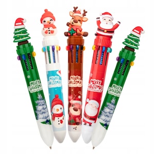 Pixuri 10 Culori, Cu Mos Craciun, Homedesign, Ideal Pentru Mos Nicolae, 5 Pixuri Festive, 10 Culori, Mecanism Cu Figura Pentru Schimbarea Usoara A Culorii, Cadou Perfect Pentru Mos Nicolae/Craciun, 15 cm, Multicolor, 5 Bucati