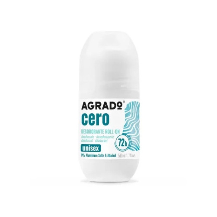 Deodorant roll-on Agrado Zero, 50ml, unisex, antiperspirant 72h, fără alcool, fără aluminiu