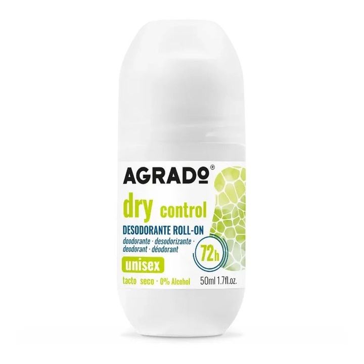 Deodorant roll-on Agrado Dry Control, 50ml, antiperspirant, unisex, fără alcool