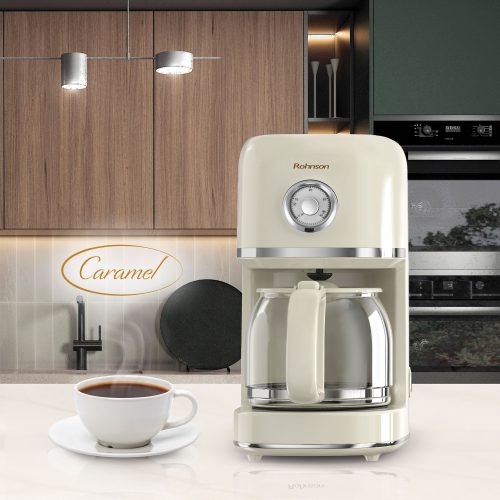 Cafetiera Rohnson R947 Caramel, 900W, carafa sticla, 1.5 l, oprire automata, sistem antipicurare, functie mentinere la cald, suport filtru detasabil, protectie la supraincalzire, culoare crem