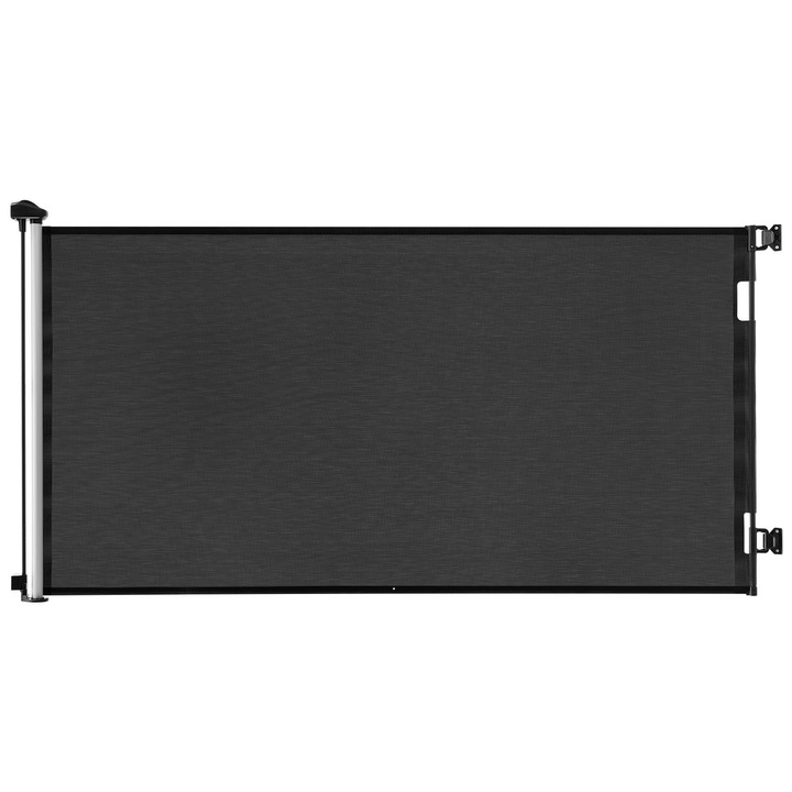 Poarta de siguranta retractabila, Pentru bebelusi si caini, Latime max. 185 cm, Inaltime 98 cm, Incuietoare de siguranta, Trecere fara prag, Din plasa pentru scari/holuri, Neagra