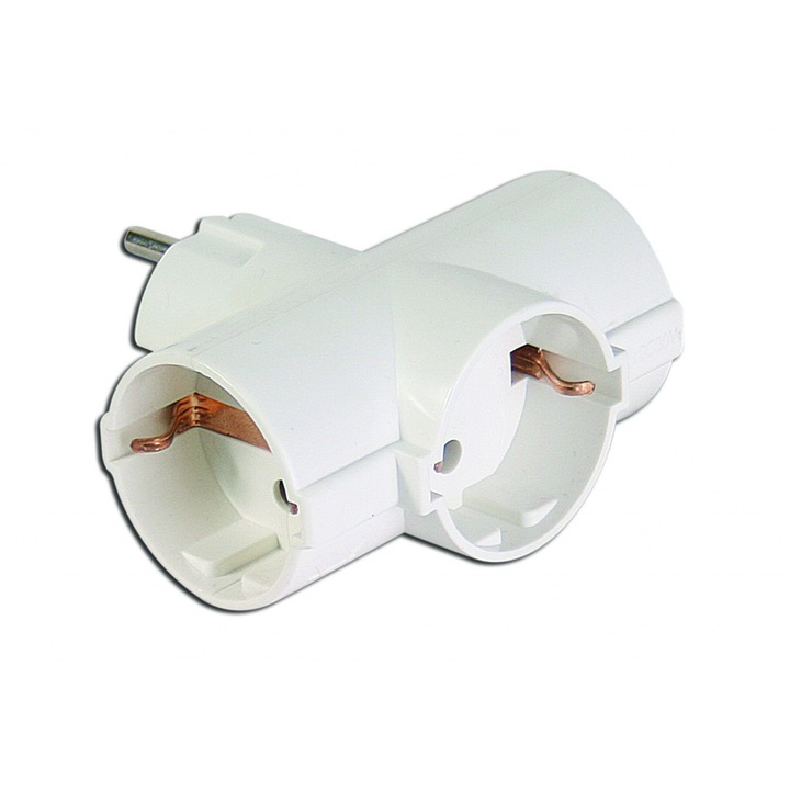 Priza tripla tip splitter cu impamantare MAKALON, 3 aparate, alb