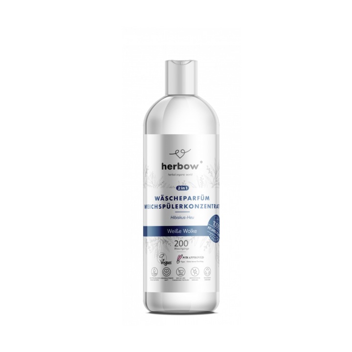 Herbow White Love 2 az 1-ben koncentrált parfüm és öblítő, 1 l, 200 mosás, Hibiszkusz illat