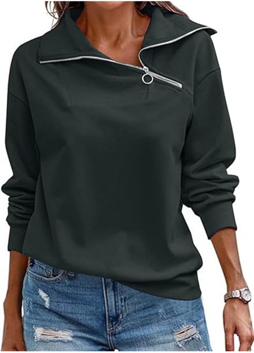 Bluza lejera pentru femei, top cu maneci lungi, verde inchis S