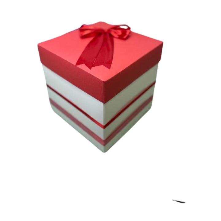 Cutie pentru cadou - Nicas - carton alb cu fundita rosie - forma cub -24x24x24cm - tip N24