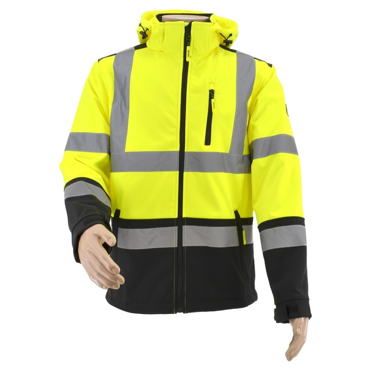 Jacheta softshell, AwTools, reflectorizanta, negru/galben, XL