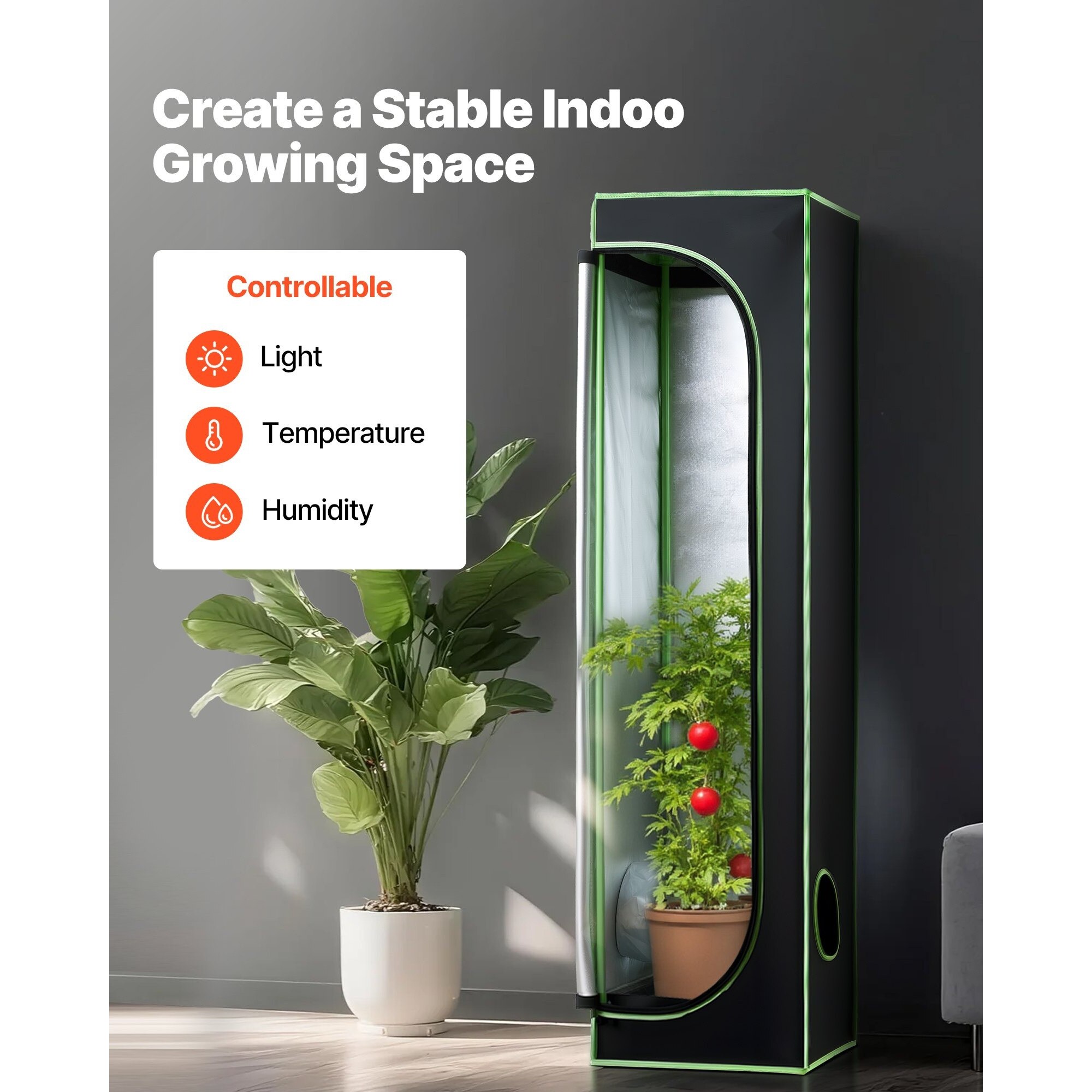 Cort de crestere si cultivare pentru plante, 40 x 40 x 160 cm, Mylar 600D  cu reflexie ridicata, Fereastra de observare, Tava de podea, Fermoar  rezistent, Pentru interior - eMAG.ro
