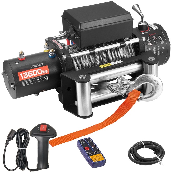 Troliu auto electric 12V DC, forta 6.170 kg, cablu otel 3/8 in x 80 ft