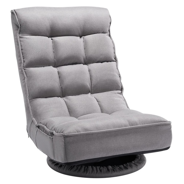 Gamer padlófotel, 360°-ban forgatható fotel, 4 pozícióban állítható háttámla, Deréktámasz, Összecsukható tároláshoz, Ideális TV-nézéshez, olvasáshoz, játékhoz, Szürke