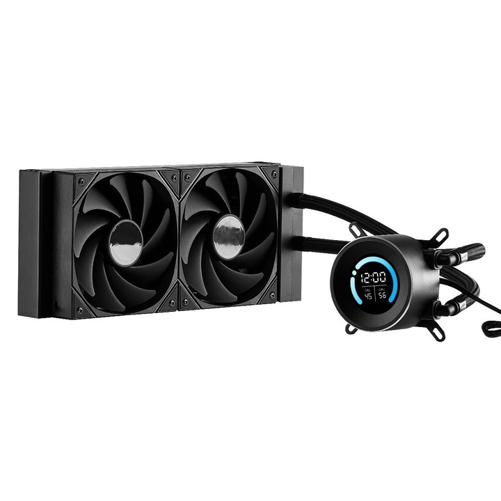 Cooler CPU cu lichid AIO, ventilator 2200 RPM, afisaj 4.6 cm, negru, 120 mm