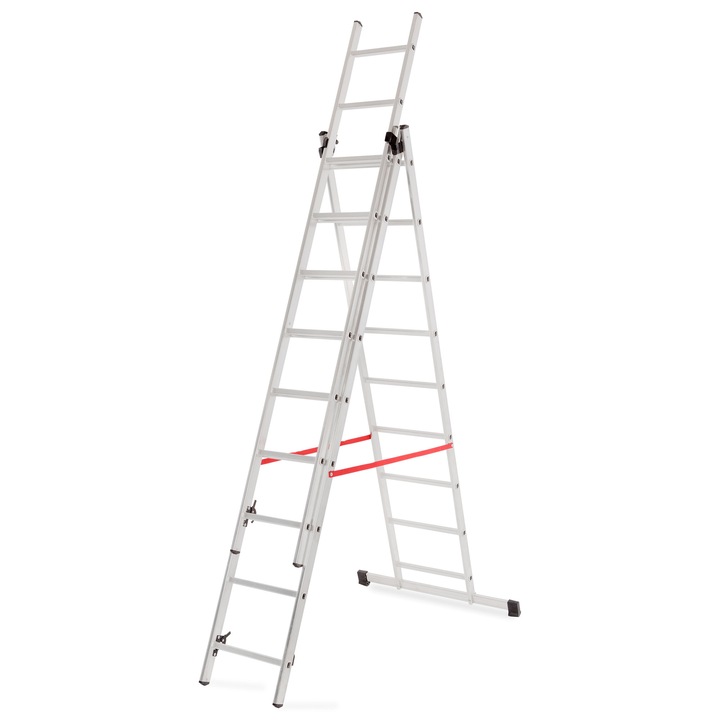 Scara de lucru, Awtools, 3x11 trepte, 150kg, 2,9m, aluminiu