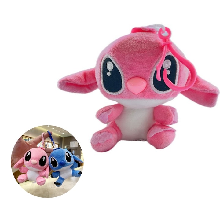 Плюшена играчка герой от Lilo & Stitch, тип ключодържател, 10 см, розова