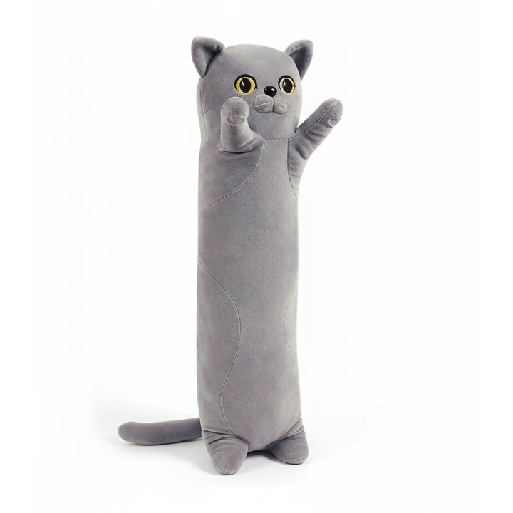 Плюшена играчка Дълга котка, тип възглавница, мека, пухкава и удобна, 70 см, сив премиум