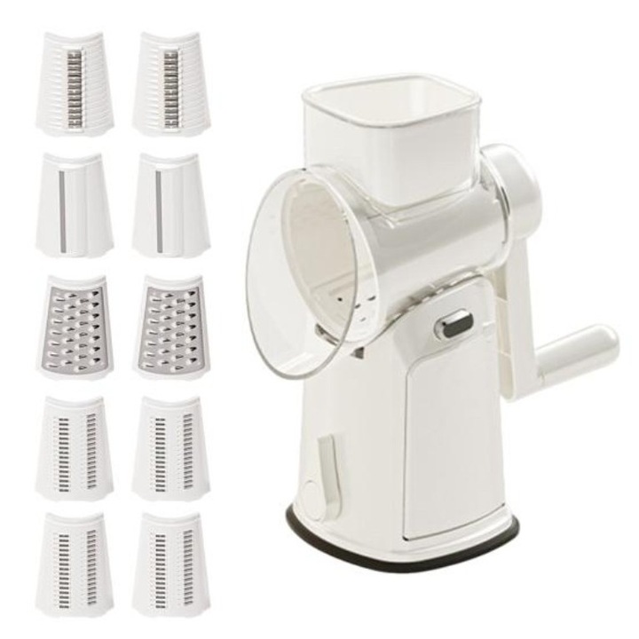 Razatoare Manuala, Leski, Rotativa cu Manivela, 10 Lame Interschimbabile, Anti-Stropire, 27 x 13 x 13 cm, Alb