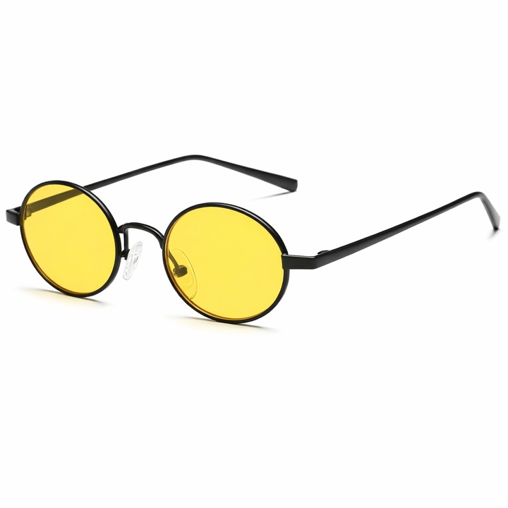 Ochelari de soare, retro, galbeni, metalici, UV400, 23g