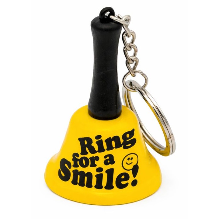 Breloc clopotel galben decorativ, cu mesaj decorativ, accesoriu chei, 6 cm