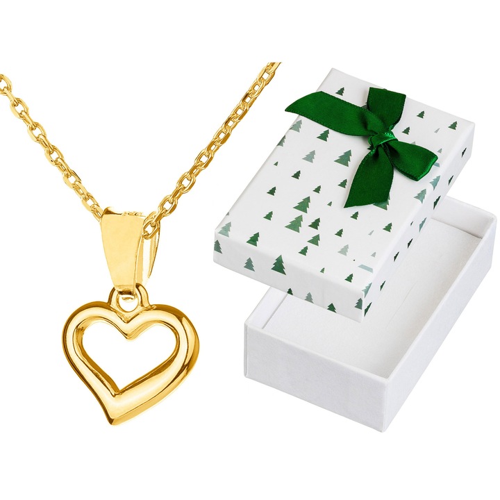 Colier Siju in forma de inima, argint 925, placat cu aur, 90 cm, cutie cadou