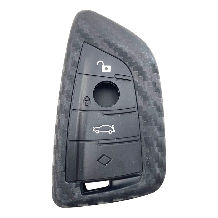 Husa Protectie Silicon Cheie BMW, Textura Carbon, Negru