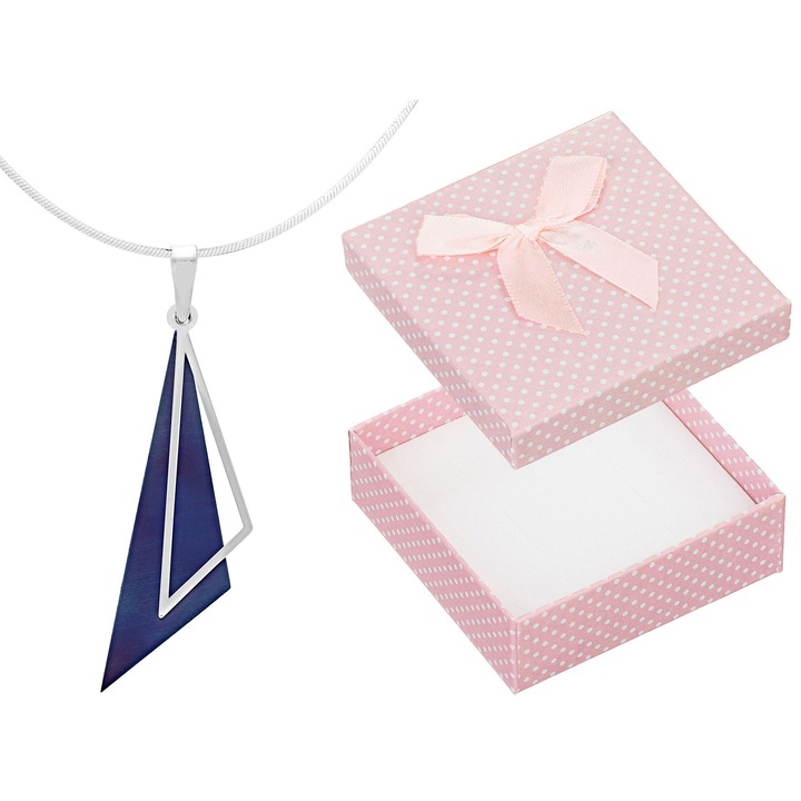 Colier geometric din argint si titan Siju, 40 cm, cu efect de suprapunere, roz pudrat